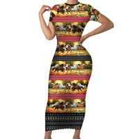 Horse Native American Pattern Christmas Christmas Short Sleeve Bodycon Dress Xmas Holiday Patterns - Wonder Print Shop