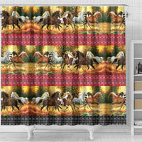 Horse Native American Pattern Christmas Christmas Shower Curtain Xmas Holiday Patterns - Wonder Print Shop