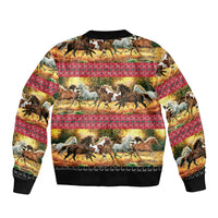 Horse Native American Pattern Christmas Christmas Sleeve Zip Bomber Jacket Xmas Holiday Patterns - Wonder Print Shop