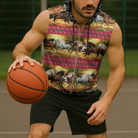 Horse Native American Pattern Christmas Christmas Sleeveless Zip Hoodie Xmas Holiday Patterns - Wonder Print Shop