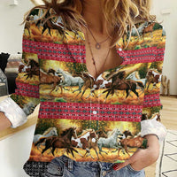 Horse Native American Pattern Christmas Christmas Women Casual Shirt Xmas Holiday Patterns - Wonder Print Shop