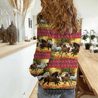 Horse Native American Pattern Christmas Christmas Women Casual Shirt Xmas Holiday Patterns - Wonder Print Shop