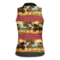 Horse Native American Pattern Christmas Christmas Women Sleeveless Polo Shirt Xmas Holiday Patterns - Wonder Print Shop