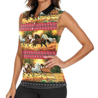 Horse Native American Pattern Christmas Christmas Women Sleeveless Polo Shirt Xmas Holiday Patterns - Wonder Print Shop