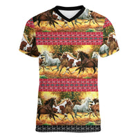 Horse Native American Pattern Christmas Christmas Women V-Neck T-Shirt Xmas Holiday Patterns - Wonder Print Shop