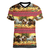 Horse Native American Pattern Christmas Christmas Women V-Neck T-Shirt Xmas Holiday Patterns - Wonder Print Shop