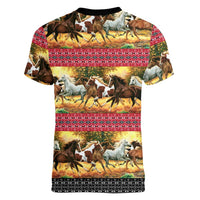 Horse Native American Pattern Christmas Christmas Women V-Neck T-Shirt Xmas Holiday Patterns - Wonder Print Shop