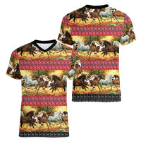Horse Native American Pattern Christmas Christmas Women V-Neck T-Shirt Xmas Holiday Patterns - Wonder Print Shop