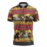 Horse Native American Pattern Christmas Christmas Zipper Polo Shirt Xmas Holiday Patterns - undefined
