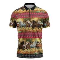 Horse Native American Pattern Christmas Christmas Zipper Polo Shirt Xmas Holiday Patterns - undefined