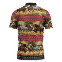 Horse Native American Pattern Christmas Christmas Zipper Polo Shirt Xmas Holiday Patterns - undefined
