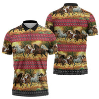Horse Native American Pattern Christmas Christmas Zipper Polo Shirt Xmas Holiday Patterns - undefined