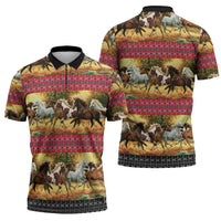 Horse Native American Pattern Christmas Christmas Zipper Polo Shirt Xmas Holiday Patterns - undefined