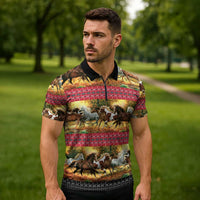 Horse Native American Pattern Christmas Christmas Zipper Polo Shirt Xmas Holiday Patterns - undefined