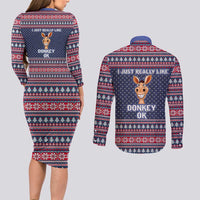 I Just Really Like Donkey Christmas Christmas Couples Matching Long Sleeve Bodycon Dress and Long Sleeve Button Shirt Xmas Holiday Patterns - Wonder Print Shop