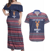 I Just Really Like Donkey Christmas Christmas Couples Matching Off Shoulder Maxi Dress and Hawaiian Shirt Xmas Holiday Patterns - Wonder Print Shop