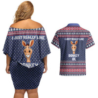 I Just Really Like Donkey Christmas Christmas Couples Matching Off Shoulder Short Dress and Hawaiian Shirt Xmas Holiday Patterns - Wonder Print Shop