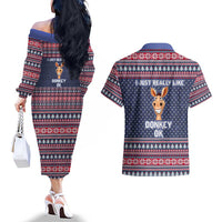 I Just Really Like Donkey Christmas Christmas Couples Matching Off The Shoulder Long Sleeve Dress and Hawaiian Shirt Xmas Holiday Patterns - Wonder Print Shop