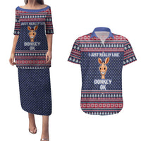 I Just Really Like Donkey Christmas Christmas Couples Matching Puletasi and Hawaiian Shirt Xmas Holiday Patterns - Wonder Print Shop