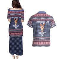 I Just Really Like Donkey Christmas Christmas Couples Matching Puletasi and Hawaiian Shirt Xmas Holiday Patterns - Wonder Print Shop