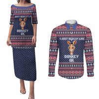 I Just Really Like Donkey Christmas Christmas Couples Matching Puletasi and Long Sleeve Button Shirt Xmas Holiday Patterns - Wonder Print Shop