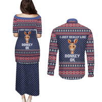 I Just Really Like Donkey Christmas Christmas Couples Matching Puletasi and Long Sleeve Button Shirt Xmas Holiday Patterns - Wonder Print Shop