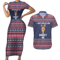 I Just Really Like Donkey Christmas Christmas Couples Matching Short Sleeve Bodycon Dress and Hawaiian Shirt Xmas Holiday Patterns - Wonder Print Shop