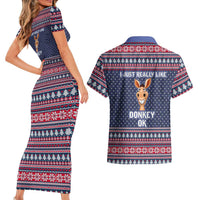 I Just Really Like Donkey Christmas Christmas Couples Matching Short Sleeve Bodycon Dress and Hawaiian Shirt Xmas Holiday Patterns - Wonder Print Shop