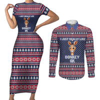 I Just Really Like Donkey Christmas Christmas Couples Matching Short Sleeve Bodycon Dress and Long Sleeve Button Shirt Xmas Holiday Patterns - Wonder Print Shop
