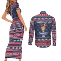 I Just Really Like Donkey Christmas Christmas Couples Matching Short Sleeve Bodycon Dress and Long Sleeve Button Shirt Xmas Holiday Patterns - Wonder Print Shop
