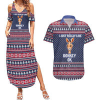 I Just Really Like Donkey Christmas Christmas Couples Matching Summer Maxi Dress and Hawaiian Shirt Xmas Holiday Patterns - Wonder Print Shop