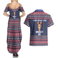 I Just Really Like Donkey Christmas Christmas Couples Matching Summer Maxi Dress and Hawaiian Shirt Xmas Holiday Patterns - Wonder Print Shop