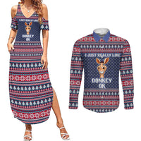 I Just Really Like Donkey Christmas Christmas Couples Matching Summer Maxi Dress and Long Sleeve Button Shirt Xmas Holiday Patterns - Wonder Print Shop