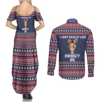 I Just Really Like Donkey Christmas Christmas Couples Matching Summer Maxi Dress and Long Sleeve Button Shirt Xmas Holiday Patterns - Wonder Print Shop
