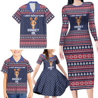 I Just Really Like Donkey Christmas Christmas Family Matching Long Sleeve Bodycon Dress and Hawaiian Shirt Xmas Holiday Patterns - Wonder Print Shop