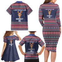 I Just Really Like Donkey Christmas Christmas Family Matching Long Sleeve Bodycon Dress and Hawaiian Shirt Xmas Holiday Patterns - Wonder Print Shop