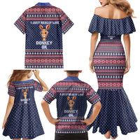 I Just Really Like Donkey Christmas Christmas Family Matching Mermaid Dress and Hawaiian Shirt Xmas Holiday Patterns - Wonder Print Shop