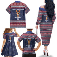 I Just Really Like Donkey Christmas Christmas Family Matching Off The Shoulder Long Sleeve Dress and Hawaiian Shirt Xmas Holiday Patterns - Wonder Print Shop