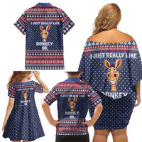 I Just Really Like Donkey Christmas Christmas Family Matching Off Shoulder Short Dress and Hawaiian Shirt Xmas Holiday Patterns - Wonder Print Shop