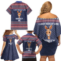 I Just Really Like Donkey Christmas Christmas Family Matching Off Shoulder Short Dress and Hawaiian Shirt Xmas Holiday Patterns - Wonder Print Shop