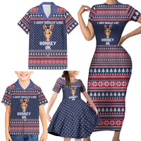 I Just Really Like Donkey Christmas Christmas Family Matching Short Sleeve Bodycon Dress and Hawaiian Shirt Xmas Holiday Patterns - Wonder Print Shop