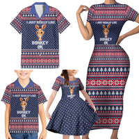 I Just Really Like Donkey Christmas Christmas Family Matching Short Sleeve Bodycon Dress and Hawaiian Shirt Xmas Holiday Patterns - Wonder Print Shop
