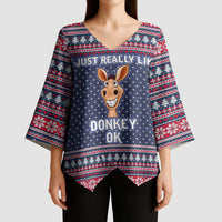 I Just Really Like Donkey Christmas Christmas Kimono Sleeve Blouse Xmas Holiday Patterns - Wonder Print Shop