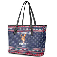 I Just Really Like Donkey Christmas Christmas Leather Tote Bag Xmas Holiday Patterns - Wonder Print Shop