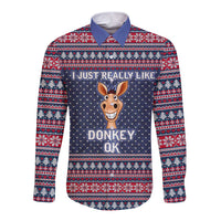 I Just Really Like Donkey Christmas Christmas Long Sleeve Button Shirt Xmas Holiday Patterns - Wonder Print Shop