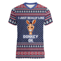 I Just Really Like Donkey Christmas Christmas Women V-Neck T-Shirt Xmas Holiday Patterns - Wonder Print Shop