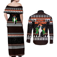 I Regret Nothing Cat Christmas Christmas Couples Matching Off Shoulder Maxi Dress and Long Sleeve Button Shirt Xmas Holiday Patterns - Wonder Print Shop