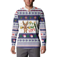 Reindeer Beer Christmas Button Sweatshirt Xmas Holiday Patterns - Wonder Print Shop