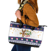 Reindeer Beer Christmas Leather Tote Bag Xmas Holiday Patterns - Wonder Print Shop