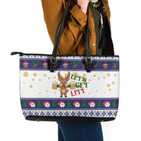 Reindeer Beer Christmas Leather Tote Bag Xmas Holiday Patterns - Wonder Print Shop